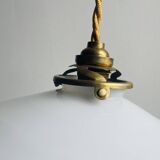 Vintage opaline pendant light with porcelain pavilion