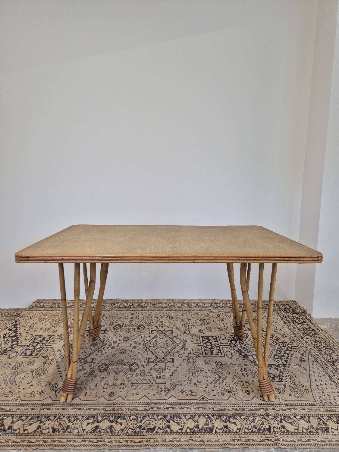 Rattan compass leg dining table, 1950s