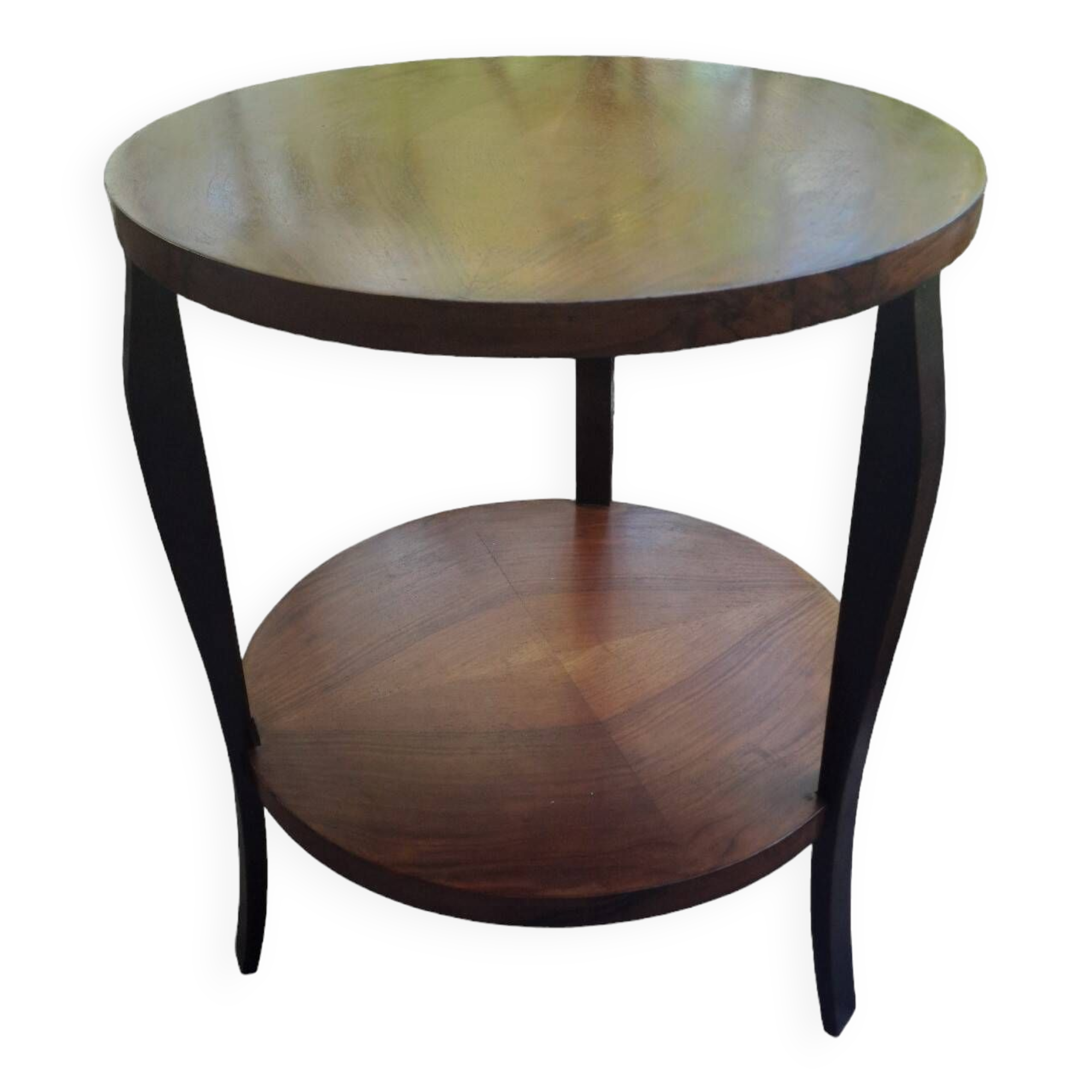 Table basse ronde en bois massif 1970 à double plateau