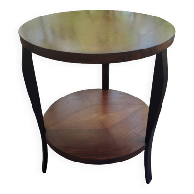 Table basse ronde en bois massif 1970 à double plateau