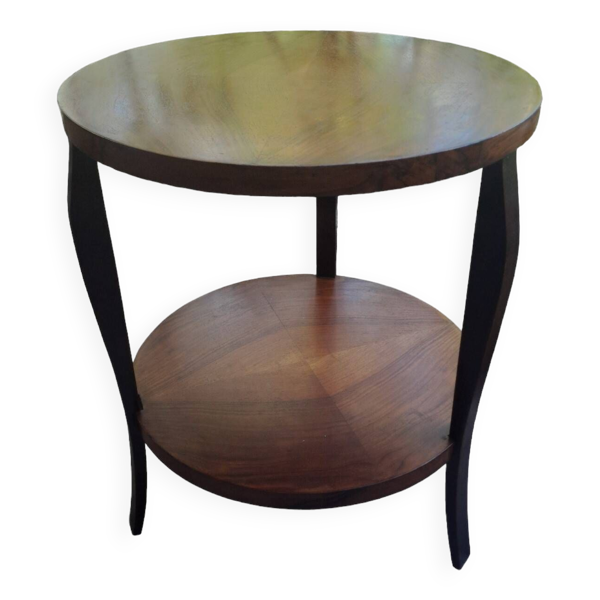 Table basse ronde en bois massif 1970 à double plateau