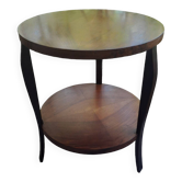 Table basse ronde en bois massif 1970 à double plateau