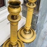 Large pair of empire bronze mercury candlesticks