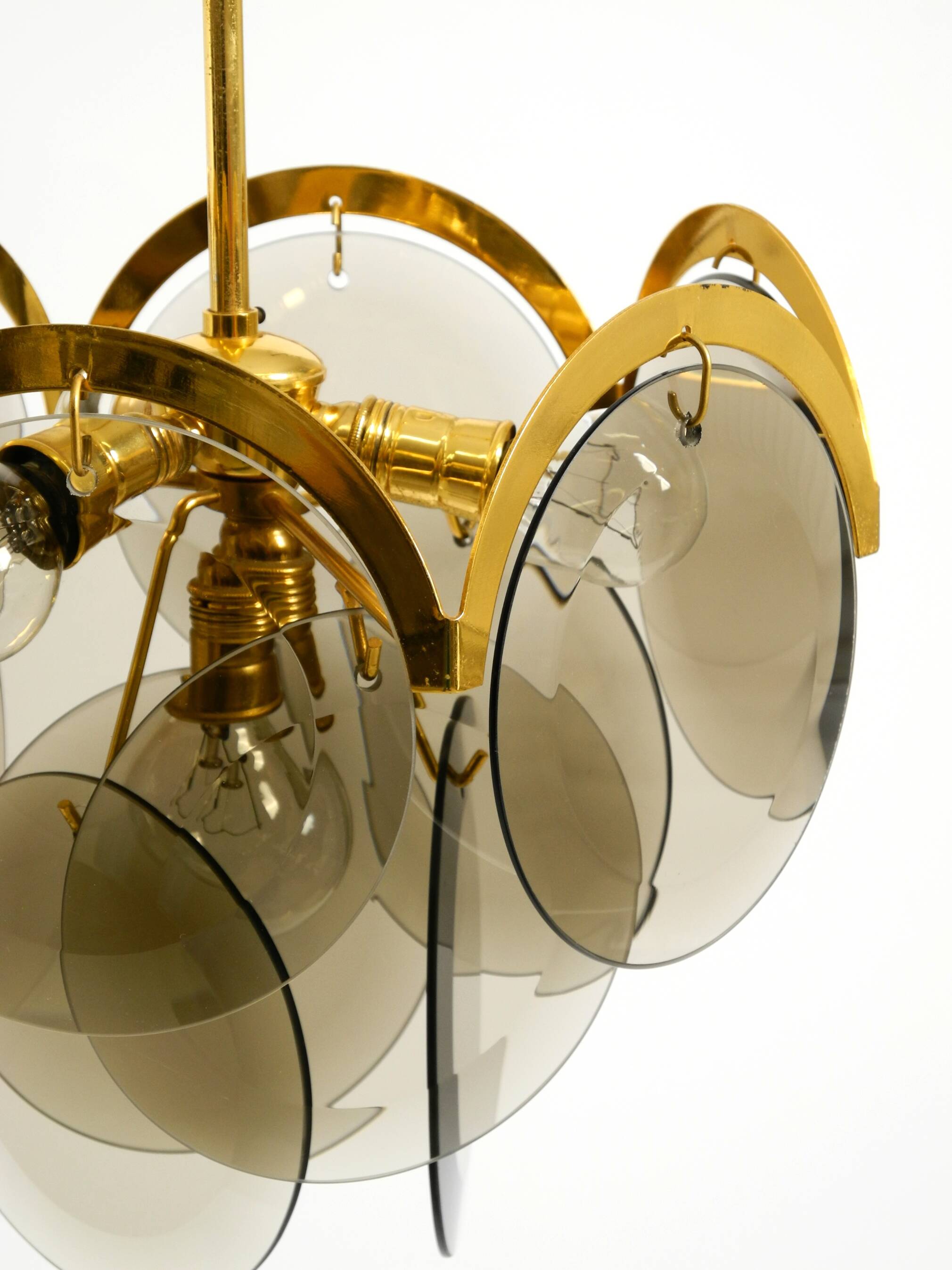 60s large brass ceiling chandelier with large round glass plates