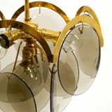 60s large brass ceiling chandelier with large round glass plates