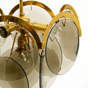 60s large brass ceiling chandelier with large round glass plates