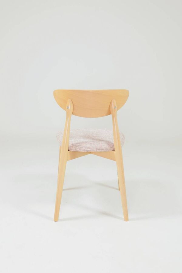 Ensemble de 6 chaises de salle à manger en tissu rose doux, design scandinave, bois naturel