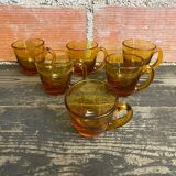 Set of 6 antique amber blown glass cups + vintage handle