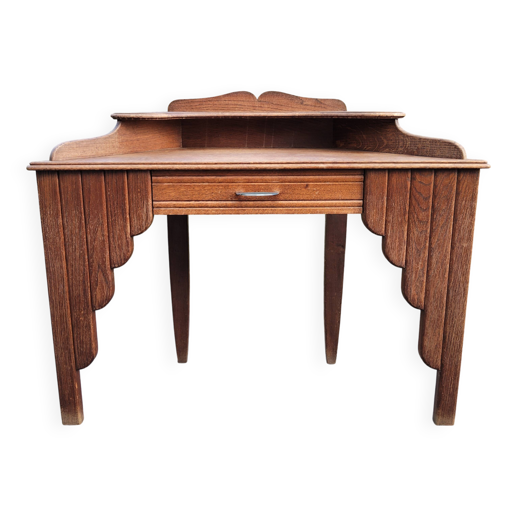 bureau d'angle Art Déco en chêne massif – 120 cm – années 1930