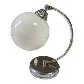 Vintage globe lamp in chrome and opaline metal, for standing or wall mounting