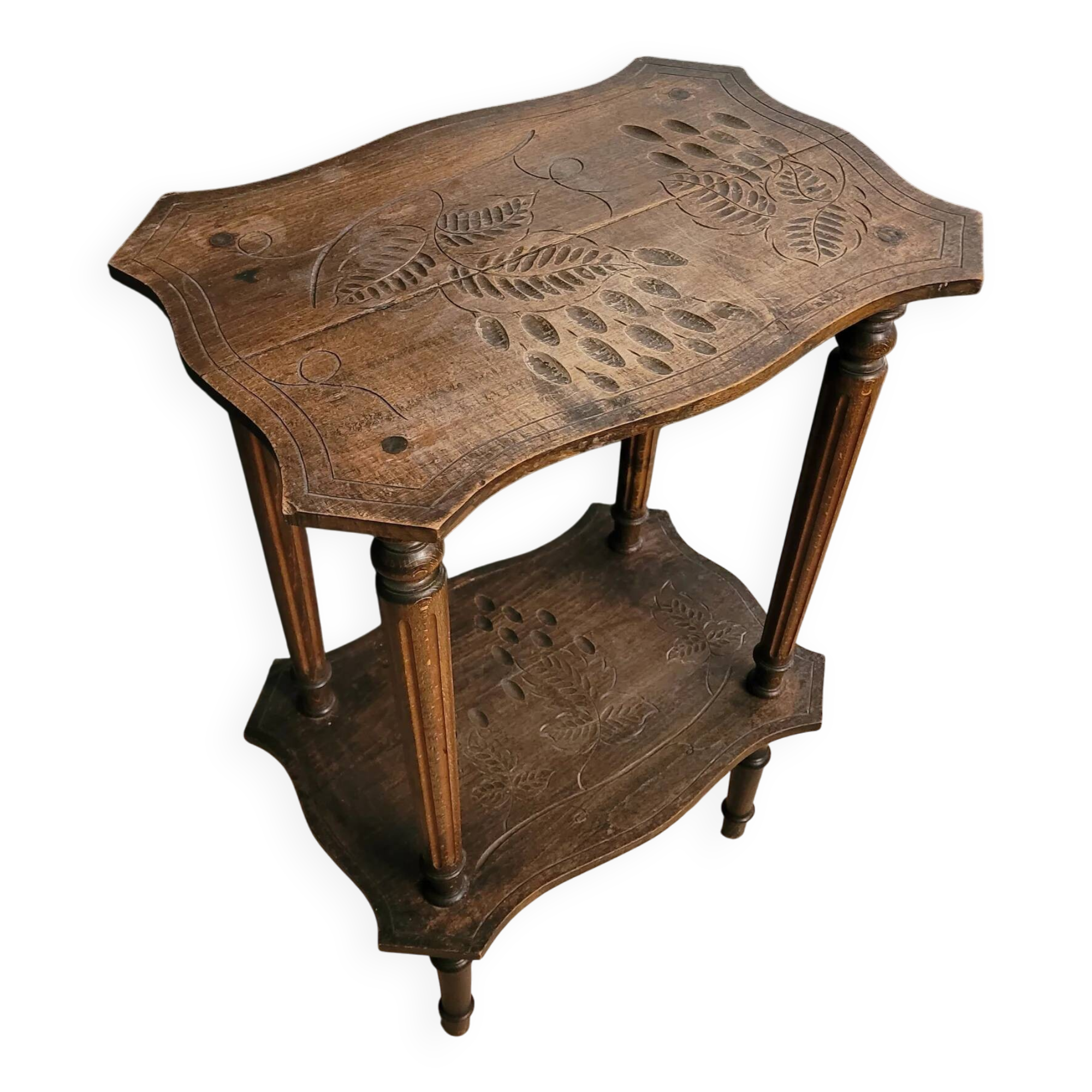 Sellette ancienne en bois gravé - Ref 698