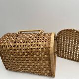 Cage Cat carrier basket in wicker/rattan, vintage