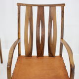 2001 set of walnut and leather dining chairs, set of 6