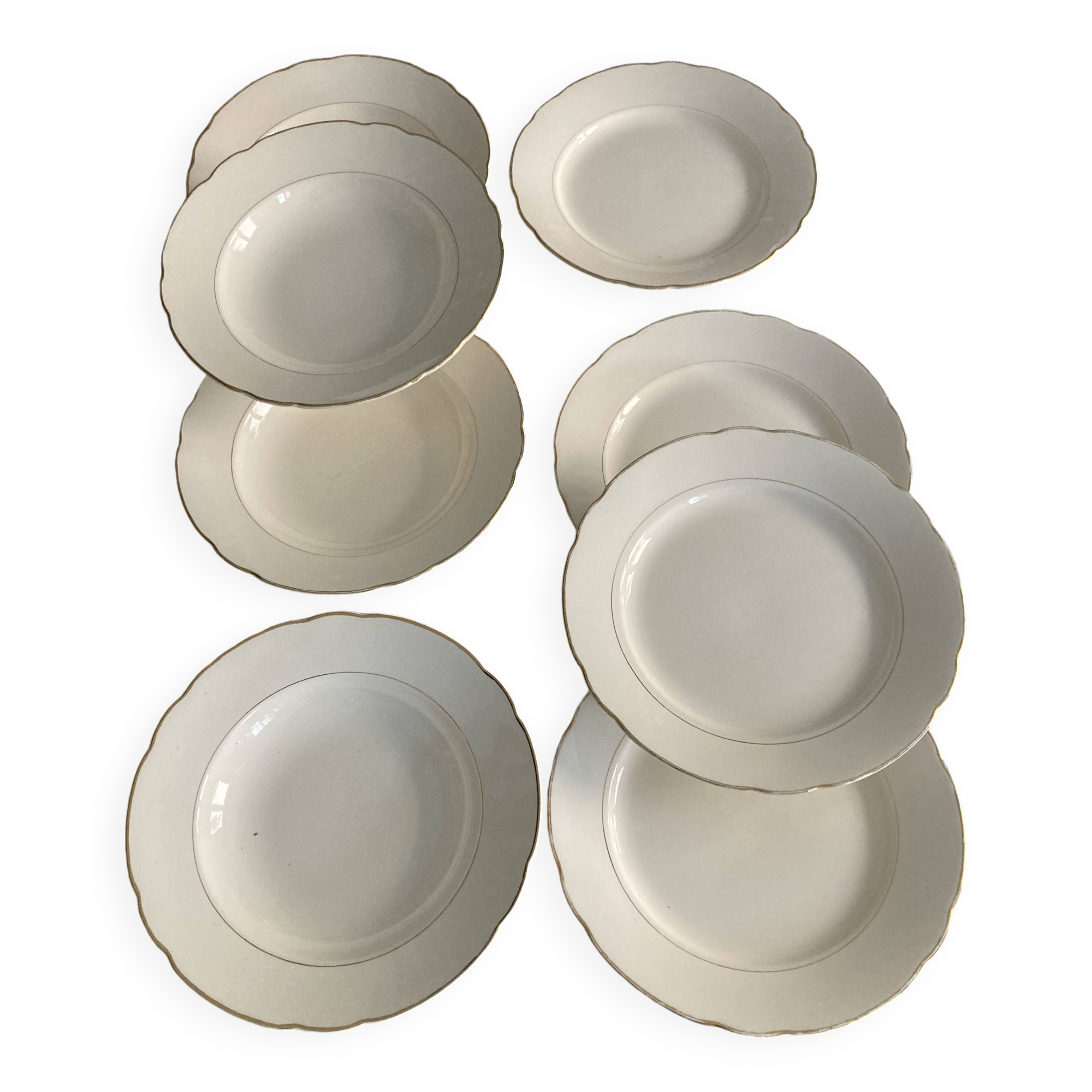Flat and deep plates (set) cream white with gold rim Villeroy & Boch