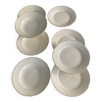 Flat and deep plates (set) cream white with gold rim Villeroy & Boch