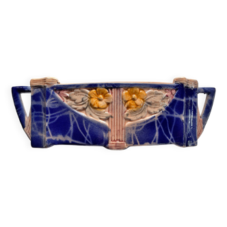 Art Deco ceramic planter or flower pot in polychrome slip 1920