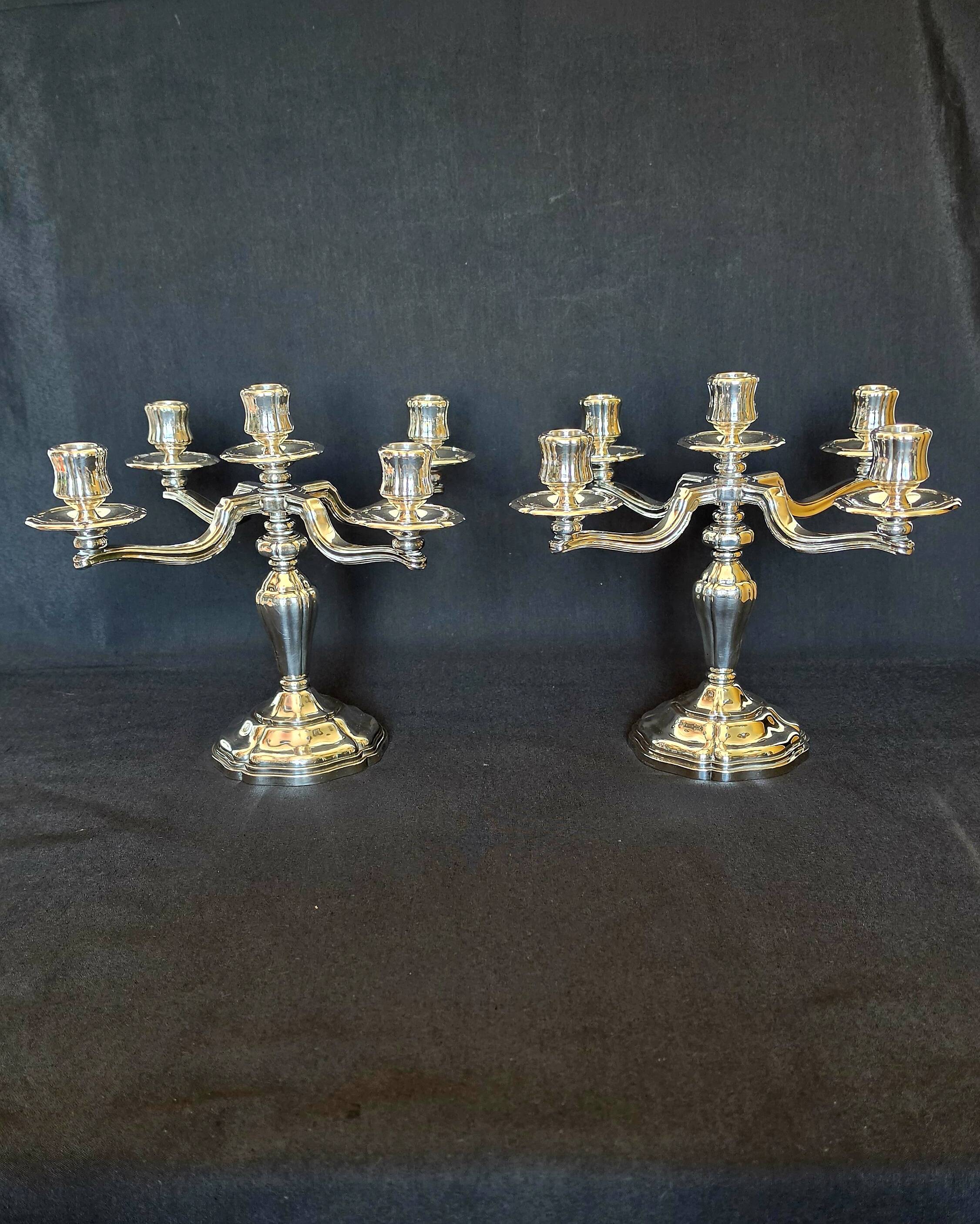 Exceptional pair of table candlesticks in fine silver, St. Médard Paris