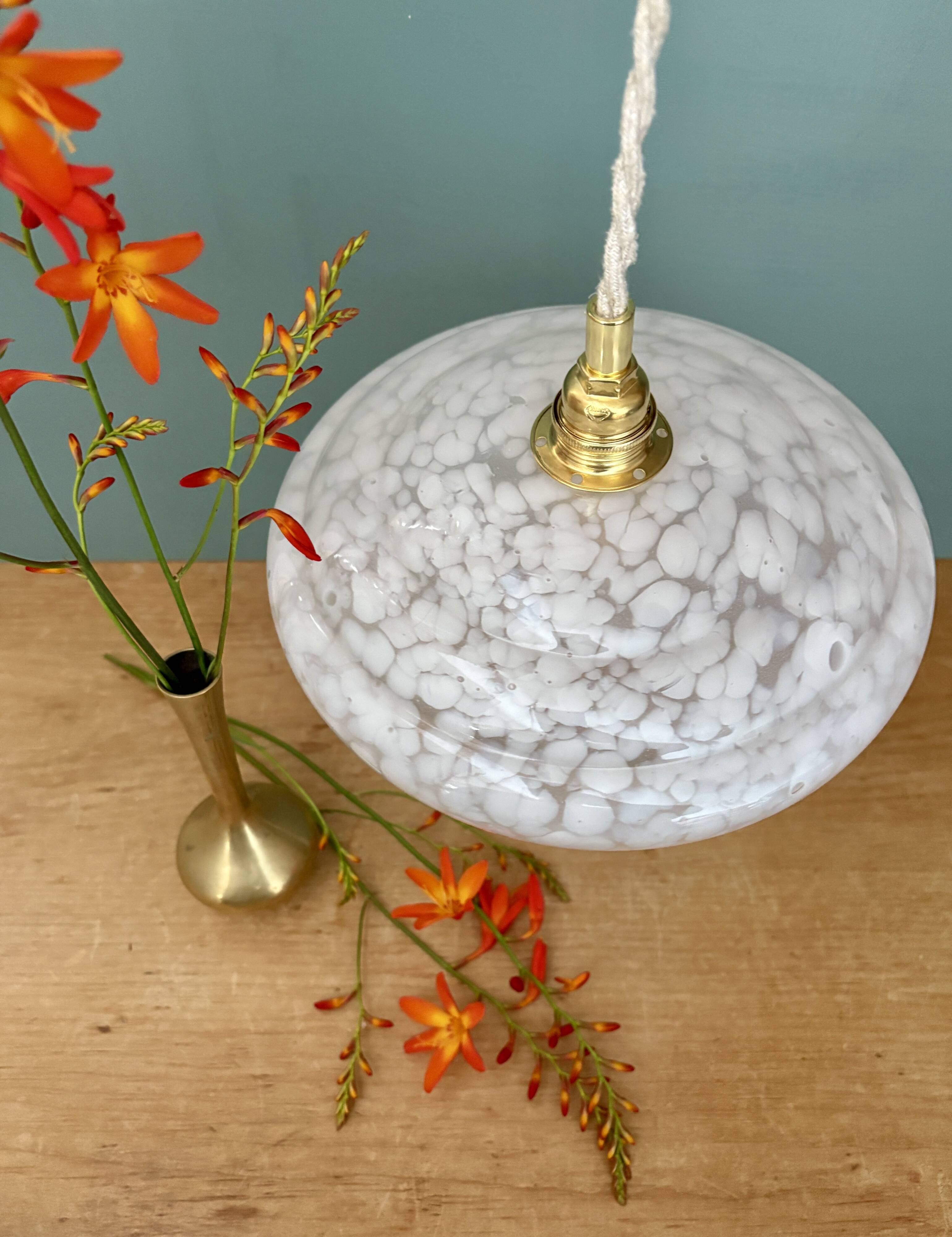 Vintage white Clichy glass lampshade pendant light