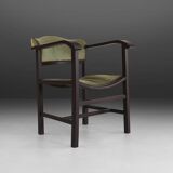 Art Deco Armchair in Black Lacquered Wood and Green Velvet, Belgium 1930s
