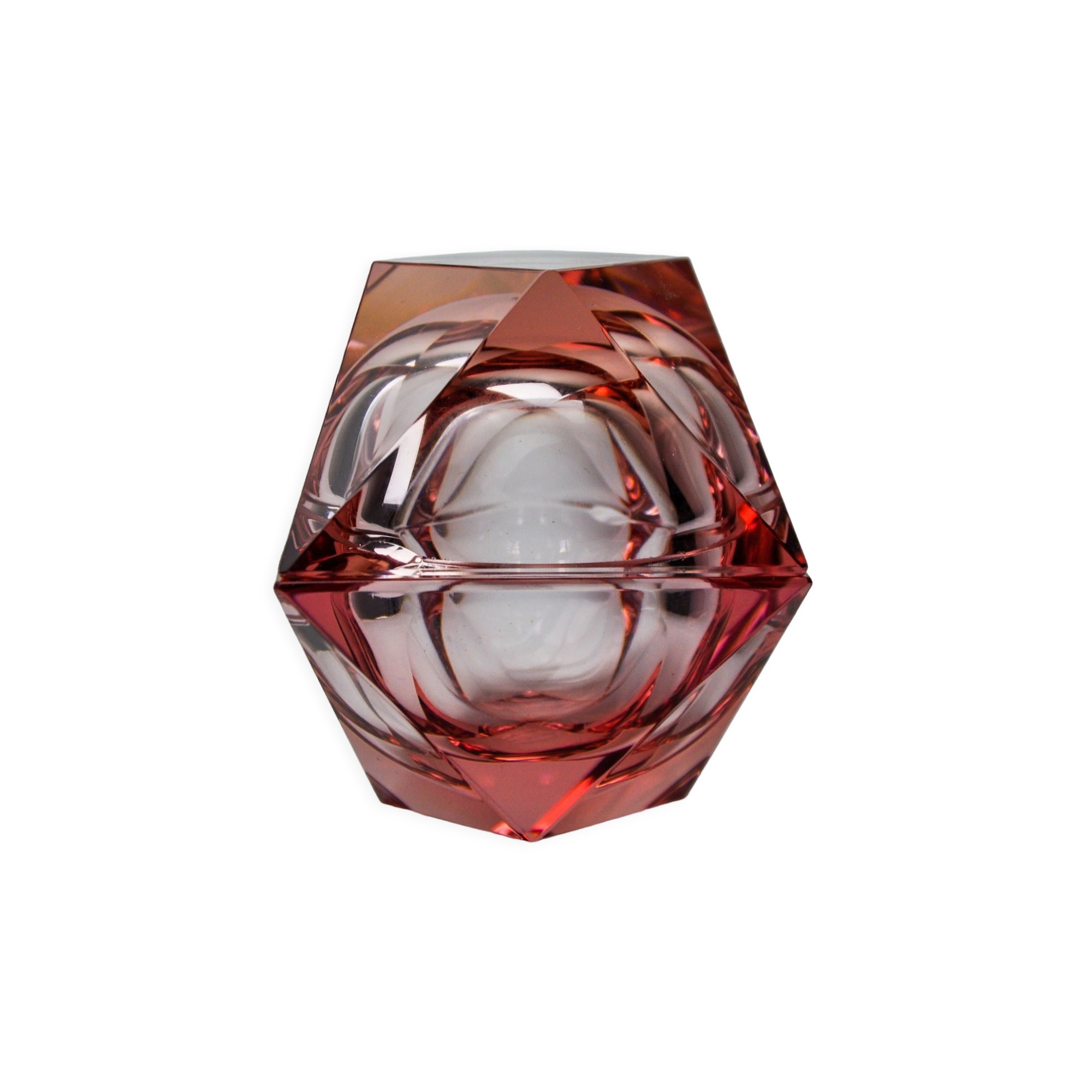 Duo of pink faceted ashtrays by Seguso, murano, italy, 1970