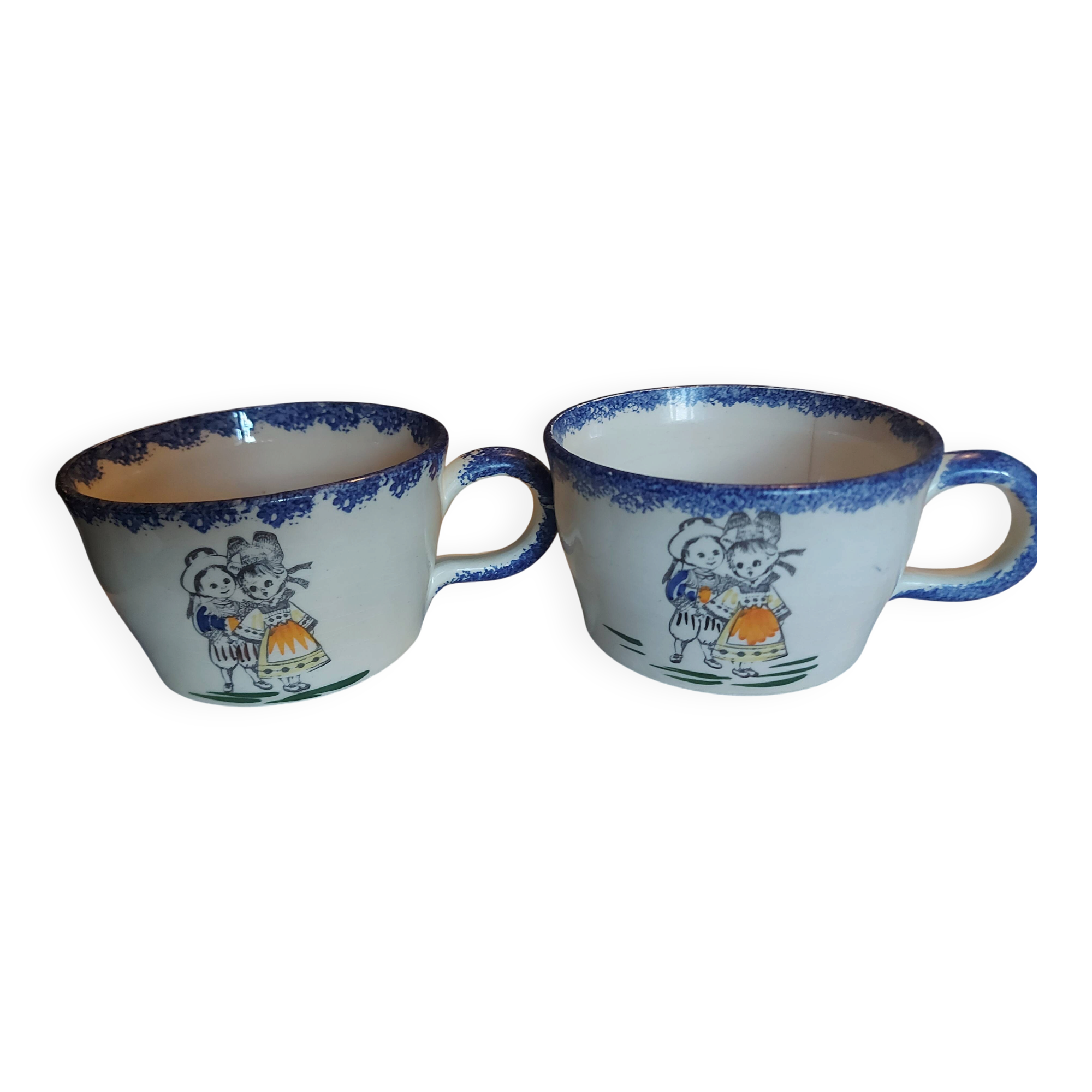 Antique duo cups Quimper signed CB