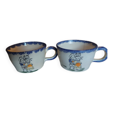 Antique duo cups Quimper signed CB