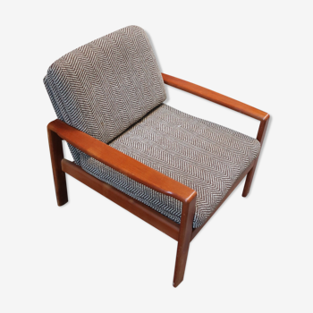 Fauteuil scandinave en teck et tissu années 60