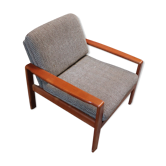 Fauteuil scandinave en teck et tissu années 60