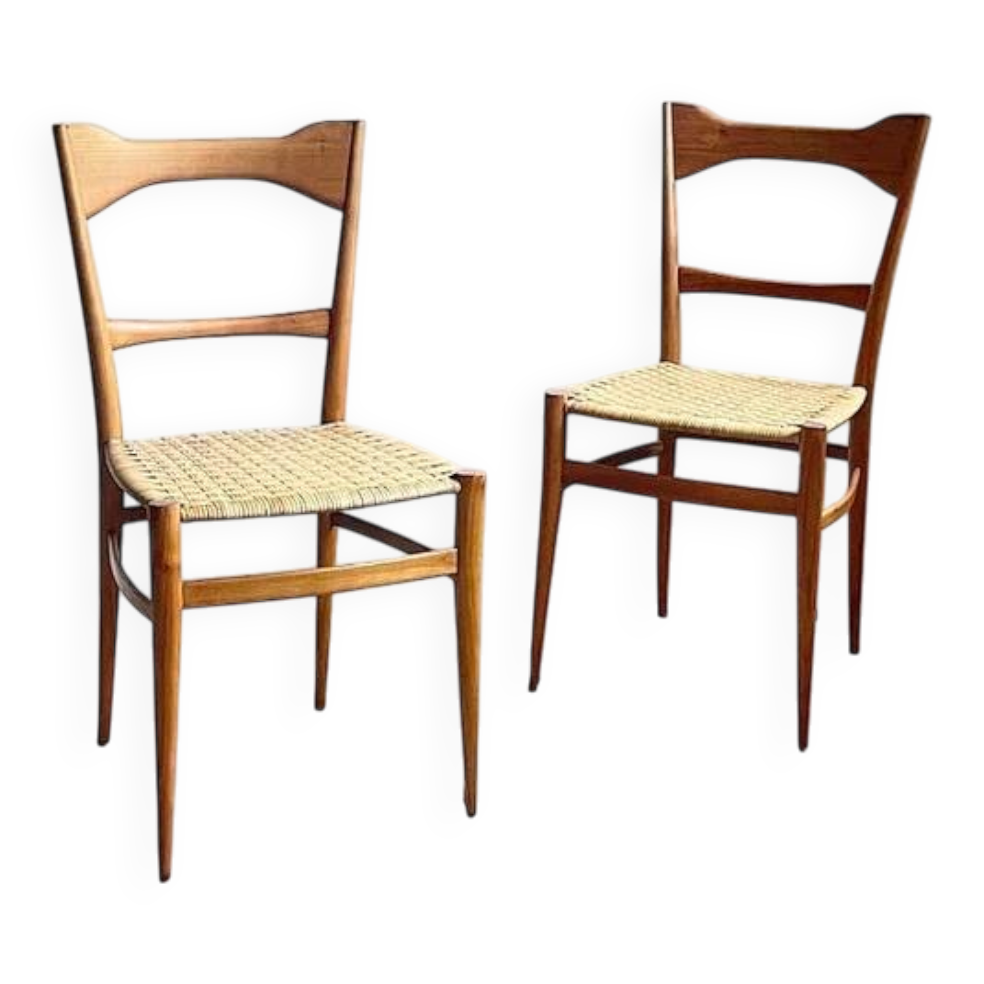Pair of mid-century woven-seat dining chairs by G.B. Marangoni, Italy 1950s