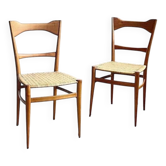 Pair of mid-century woven-seat dining chairs by G.B. Marangoni, Italy 1950s