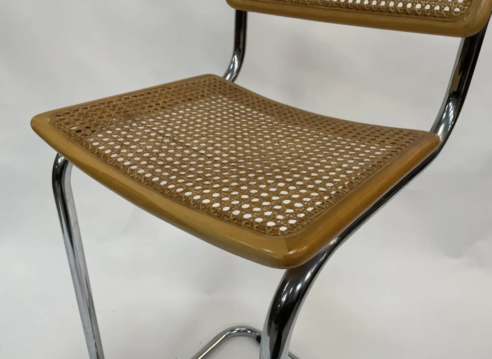 Vintage bar stool 80's Design Cesca style chrome and webbing