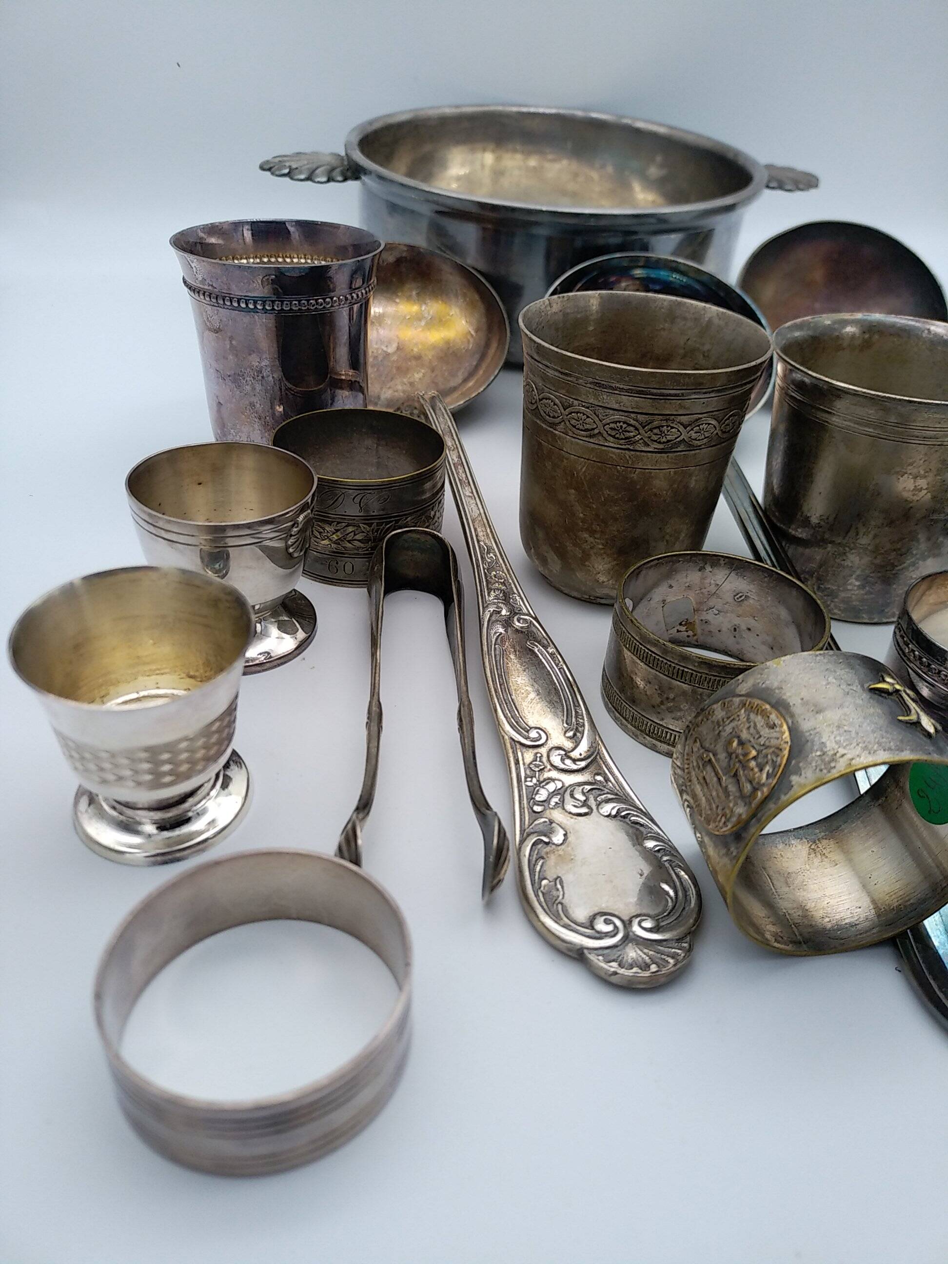 Egg cups, ladles, timpani. christofle, ercuis, sfam. silver plated.