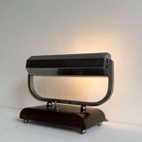 Modernist art deco desk lamp, chromed metal and wood, France 1930