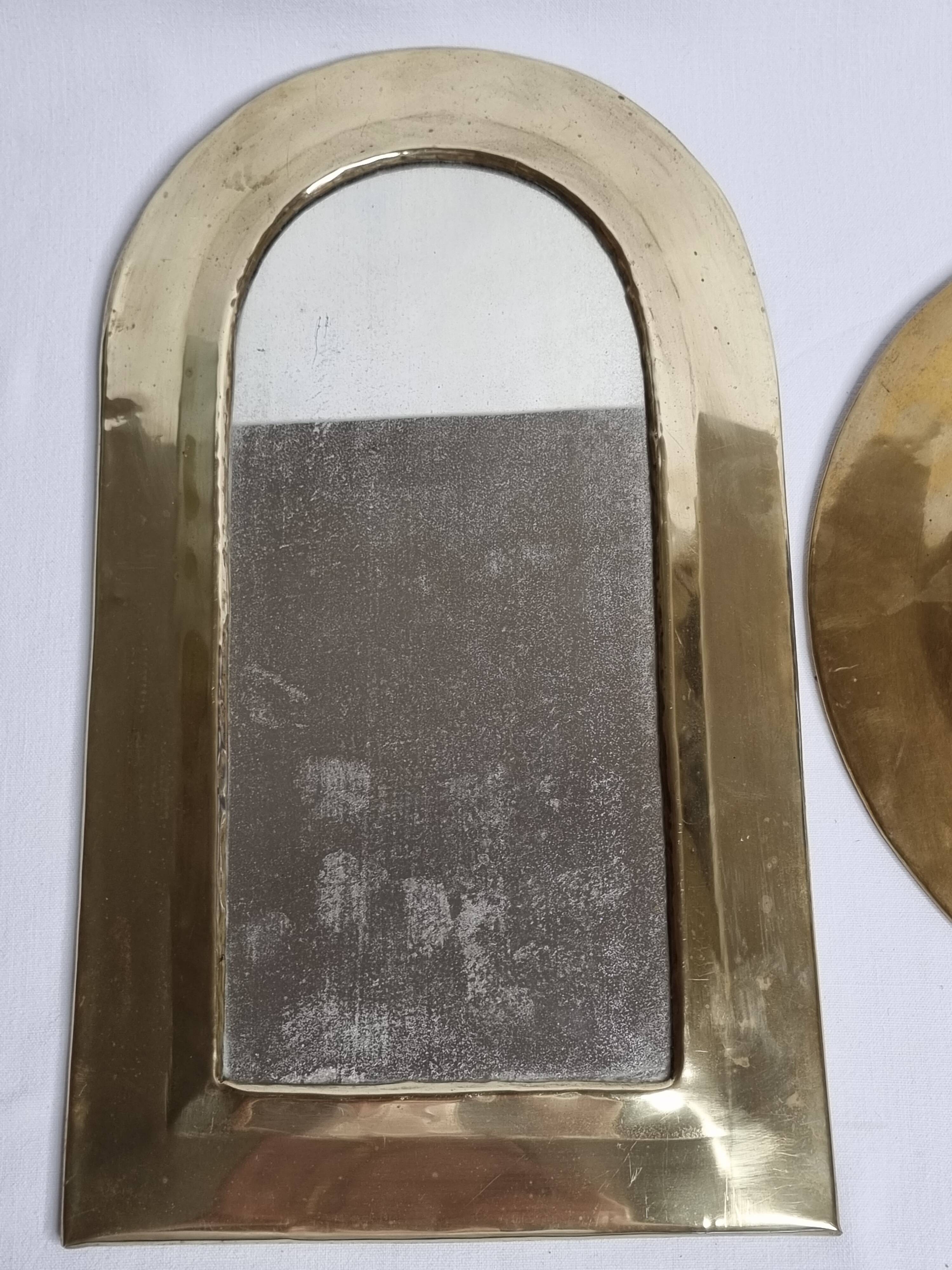 Set of three antique Moroccan brass mirrors, 32 cm