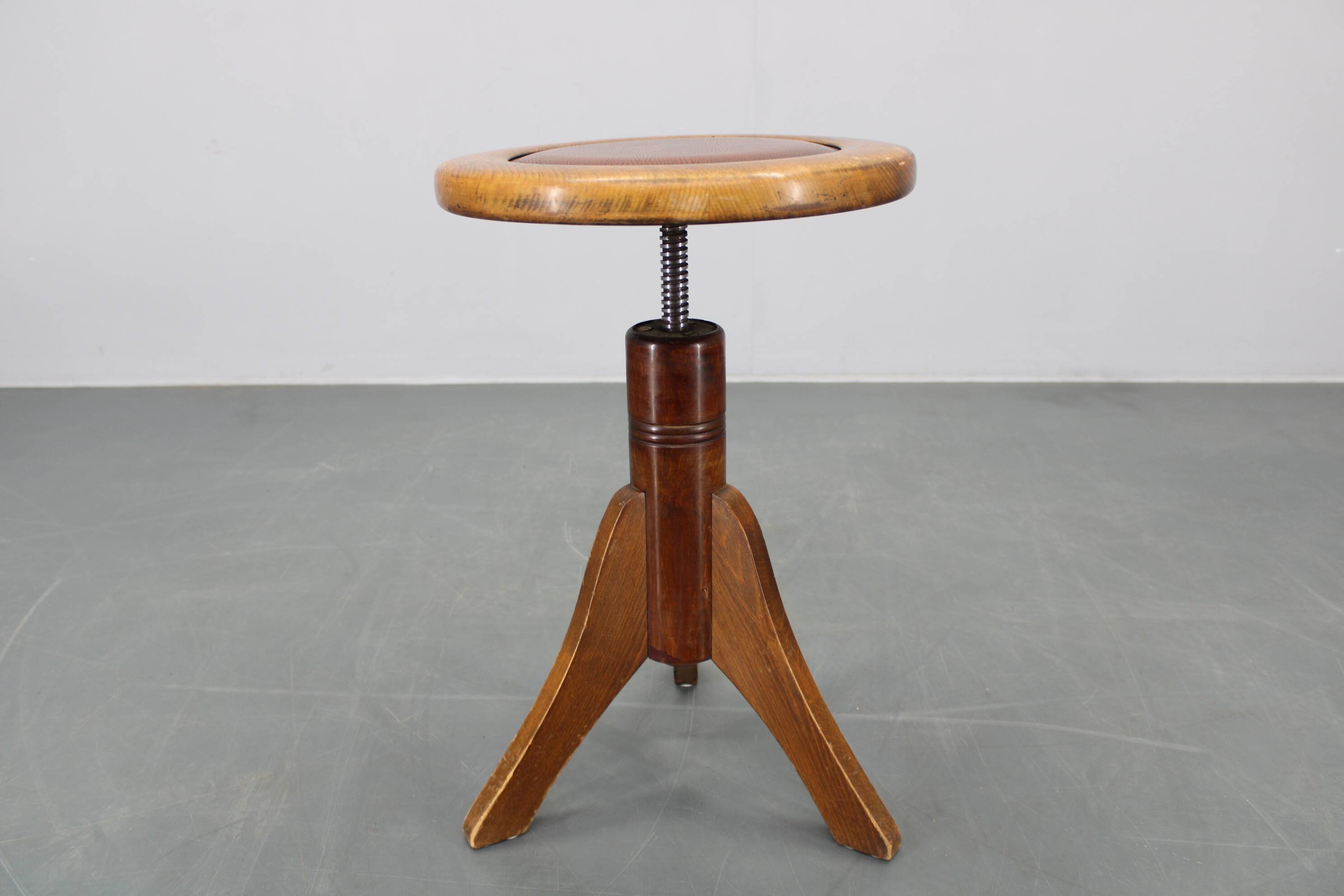 1950s Piano Bentwood Beech Stool, Czechoslovakia