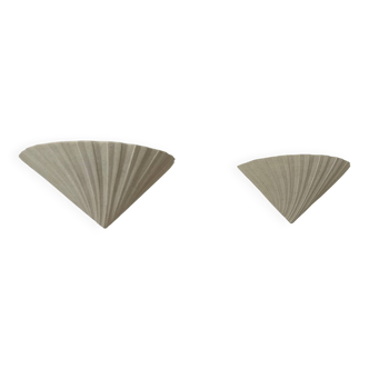 Paire d’appliques coquillages en plâtre beige moucheté, France 1970