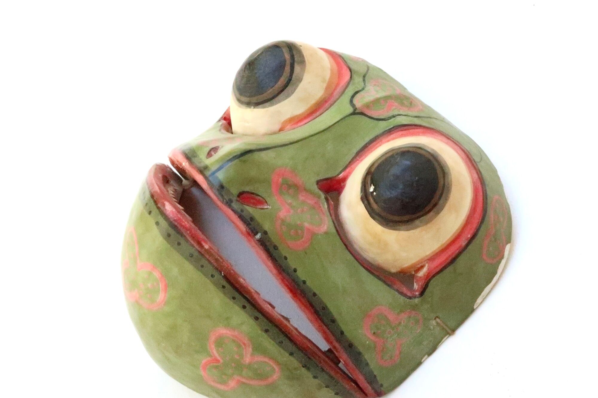 Articulated frog mask made of Bali wood, 80s