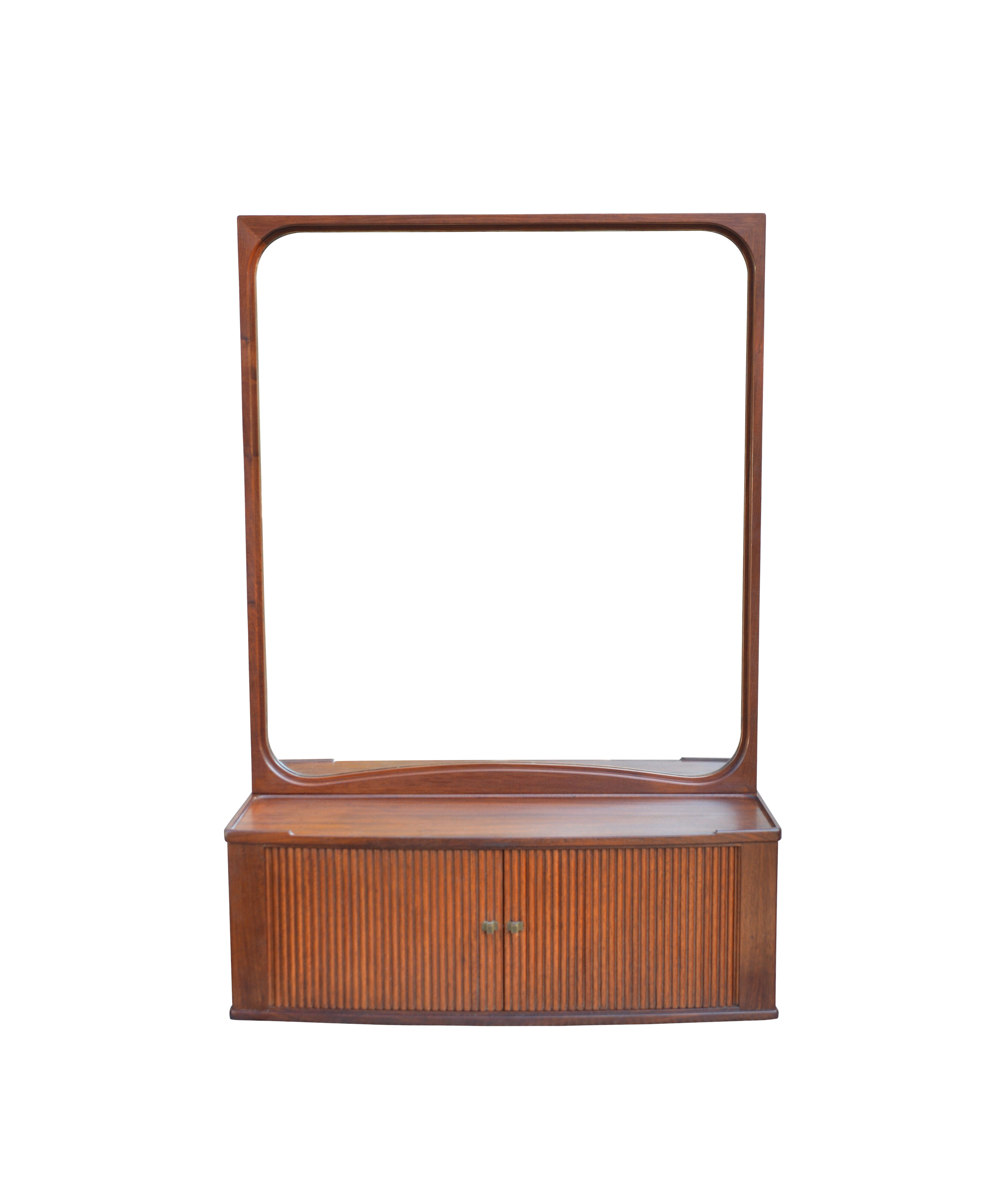 Vintage mid-century Danish mirror with tambour cabinet from 1950s 1960s. 46x67cm