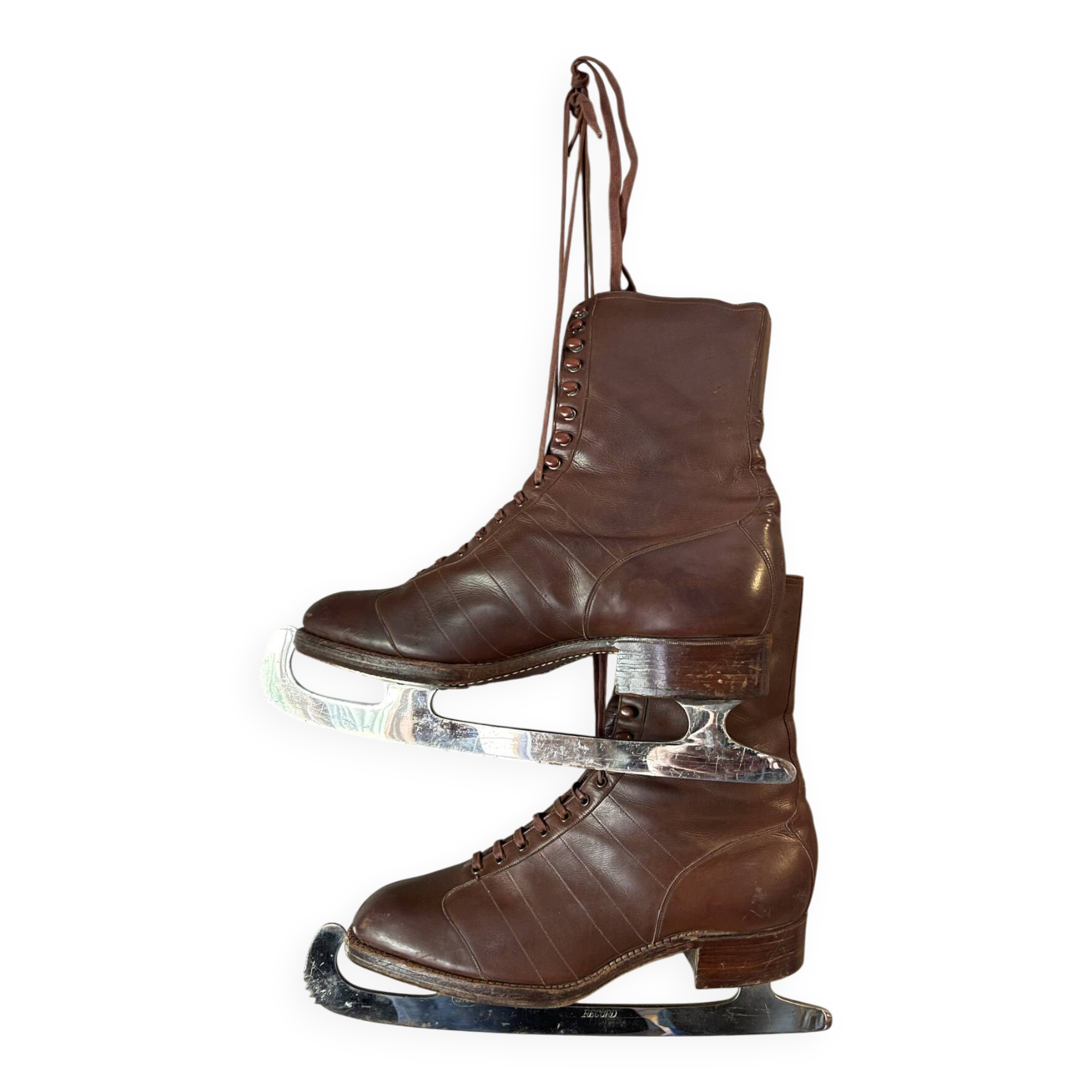 Rare pair of women's ice skates, Schumacher St. Moritz, circa 1910-11.