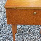 Vintage 1950s bedside table in blond oak with conical legs