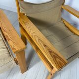 '70s set of 2 pine & canvas lounge chairs by Erik Wørts for IKEA