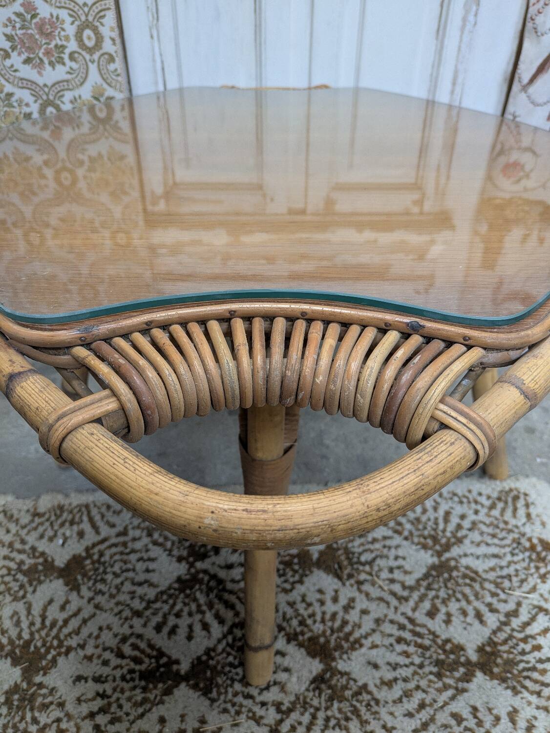 Rattan and glass coffee table