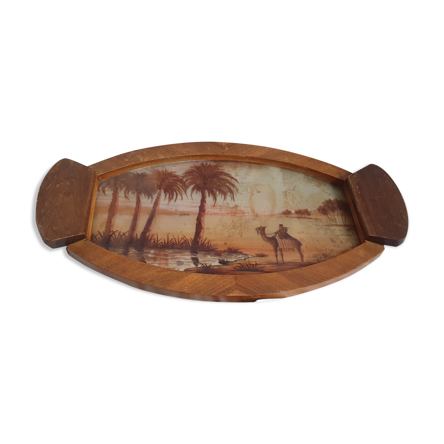 Service tray orientalist painting under glass