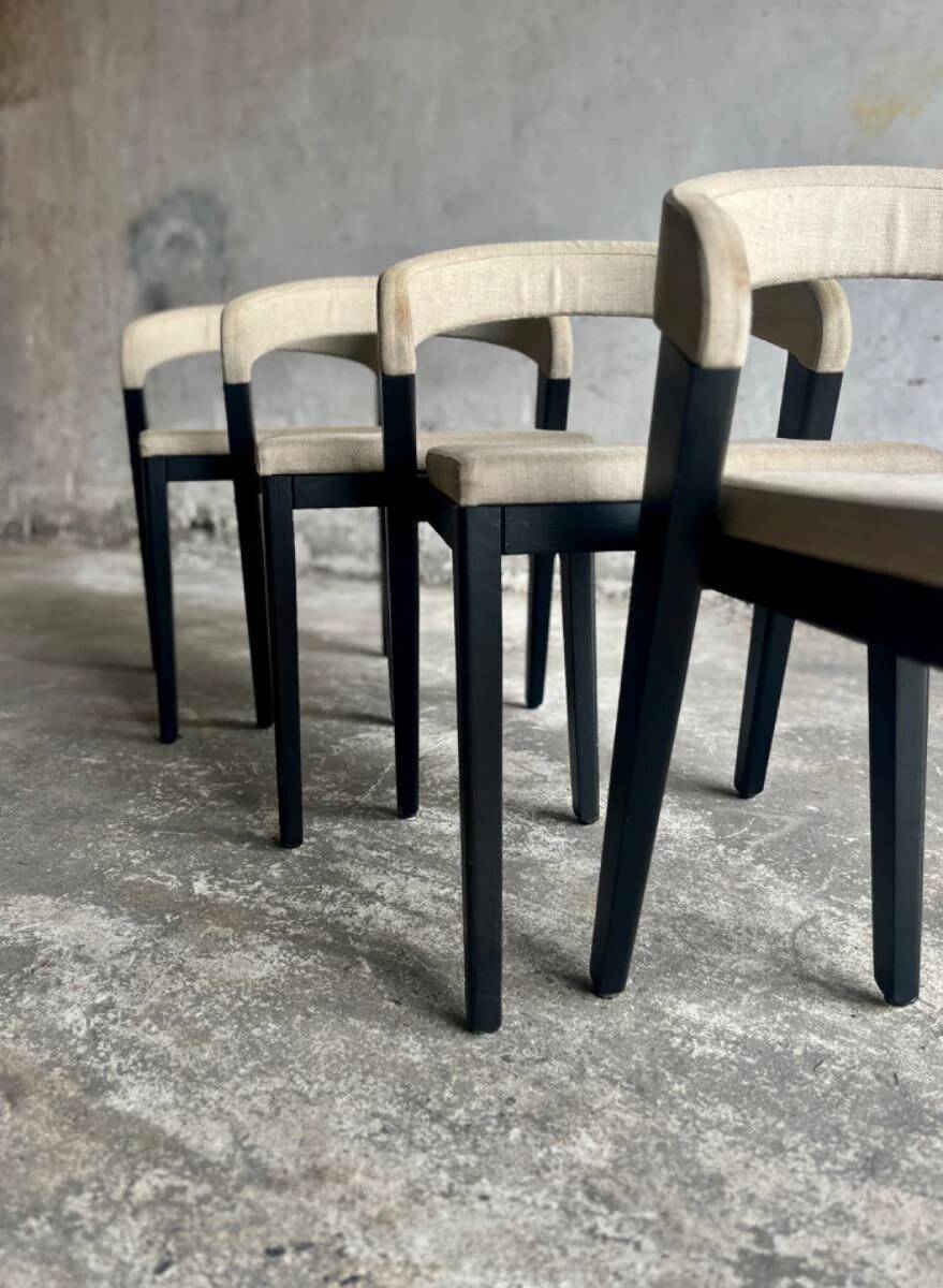 Set of 4 'Play' Chairs — Black Wood Frame with Beige Upholstery by Alain Berteau for Van Rossum