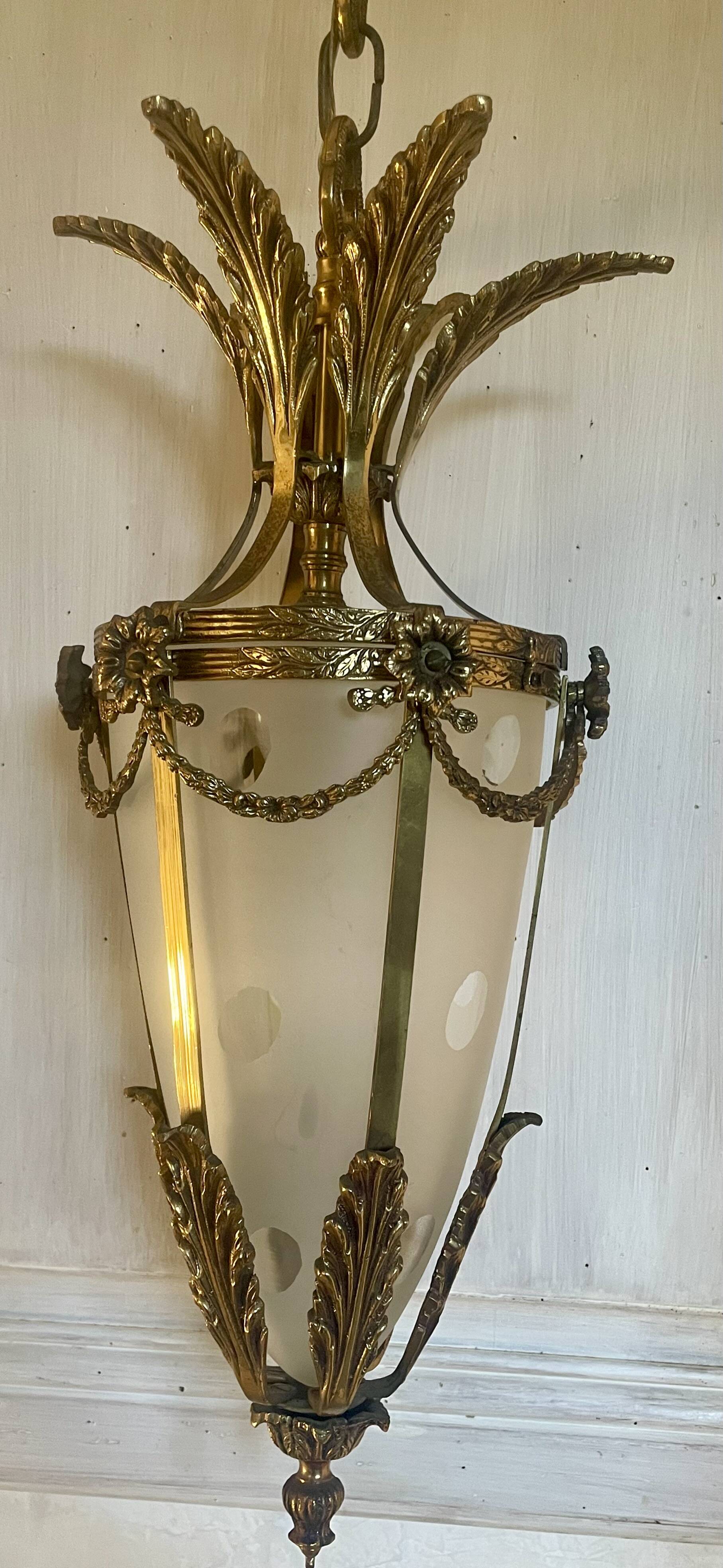 Bronze and polished glass suspension circa 1900