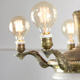 Vintage brass and glass chandelier, 40s