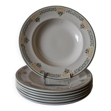 Set of 7 antique deep plates from Longwy, "Savigny" model, in good condition.
