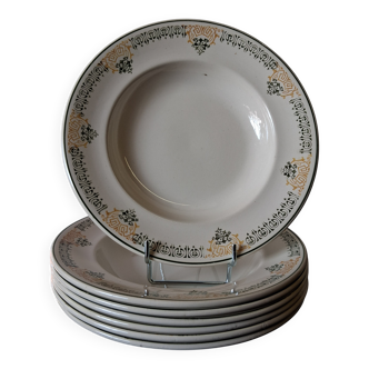 Set of 7 antique deep plates from Longwy, "Savigny" model, in good condition.
