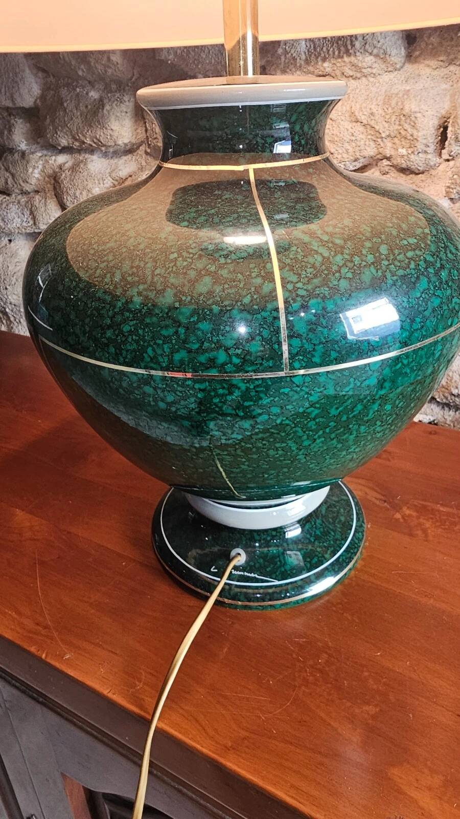 Grande lampe signée L. Drummer – céramique verte effet marbre