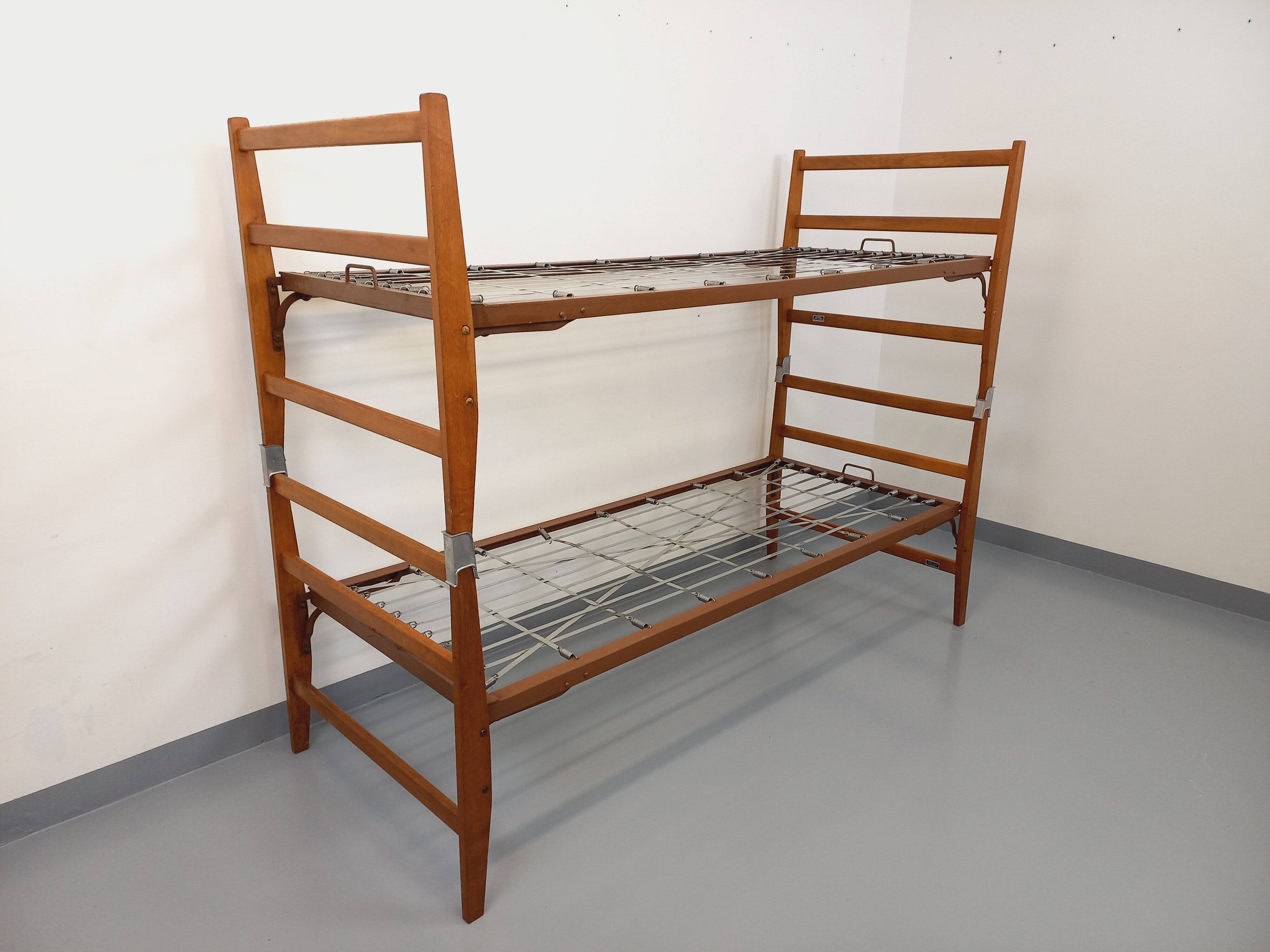 Pair of vintage stackable daybeds in oak wood and metal from the 60s
